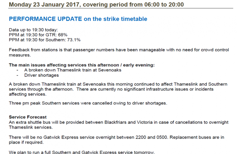 GTR Performance Update: Monday 23 January - Friday 27 January