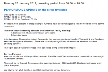 GTR Performance Update: Monday 23 January - Friday 27 January