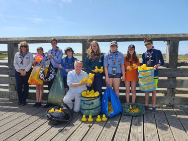 Launching the Scout Duck Race at the Old Toll Bridge in Shoreham